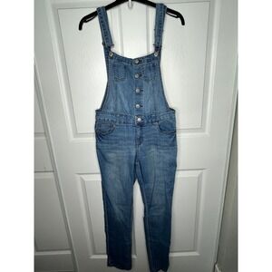 Wax Jean Denim Overalls Womens Medium Skinny Stretch Mid Wash Blue Bib 90009